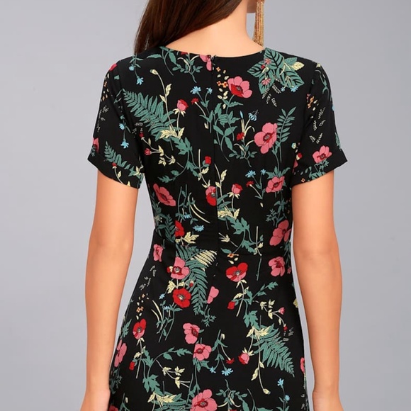 Lulu’s Night in the Jungle Black Floral Print Short Sleeve Dress - Picture 3 of 3
